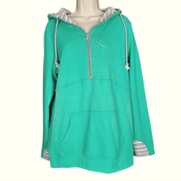 Michelle Mae Tops - MICHELLE MAE Women's High Chin 1/4 Zip Green/Gray Contrasting Performance Hoodie